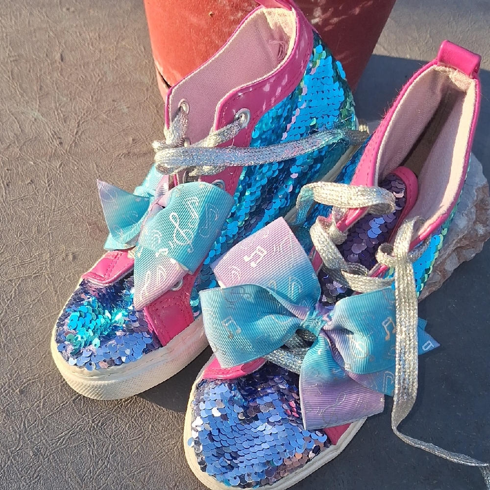 JoJo Siwa Pink and Turquoise Blue Sequin Sneakers with Bows